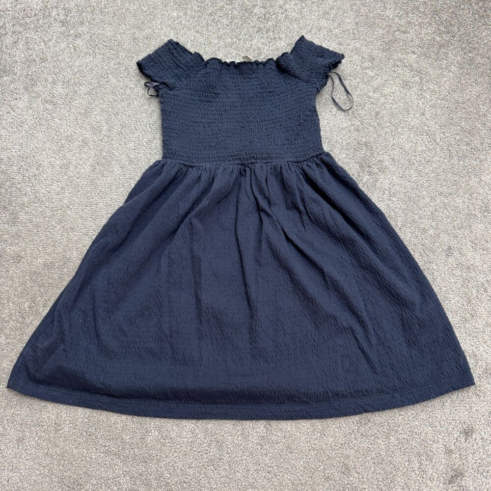 Roxy Smocked A-Line Fit & Flare Mini Dress Womens XS Navy Blue Stretch Casual